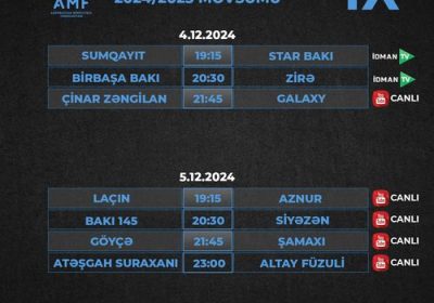 ÖLKƏ ÇEMPİONATINDA 9-CU TURUN PROQRAMI BƏLLİ OLDU